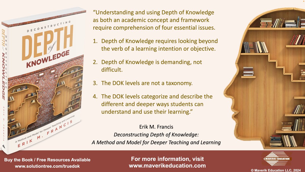 Maverikedu12's tweet photo. What are the four essential issues to understand about Depth of Knowledge #DOK?
Learn more at https://t.co/A7jkdmECvZ &amp; https://t.co/7mskdf2eex
@solutiontree #dokchat #edchat #educhat #teachertwitter #academictwitter #edutwitter #teachers #teaching https://t.co/EluTgs4H5y