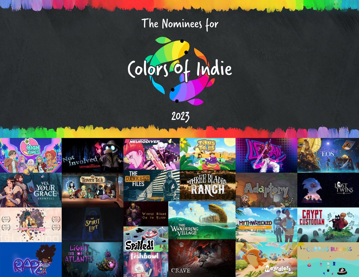 MooneyeStudios's tweet photo. We managed to find the 25 nominees for this year's Colors of Indie awards from out of almost *sweating profusely* 400 submission! 

Huge and colorful congratulations to all of you beautiful #indiedev 🎉🎉🎉

#ColorsofIndie #indiegame #gamedev https://t.co/9CLRl5Fw9F
