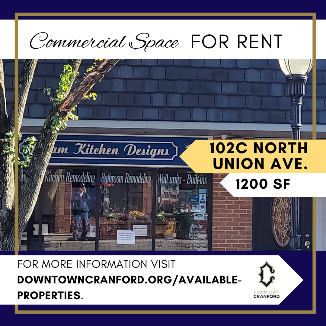 Are you looking for a space to rent in Downtown Cranford? 102C North Union Avenue is 1200SF and is perfect for a retail space.  To review all of the properties for lease or sale in Downtown Cranford, visit downtowncranford.org/available-prop….