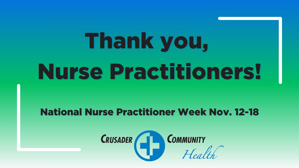 CrusaderHealth's tweet photo. It’s National Nurse Practitioner Week! We’re happy to celebrate our Nurse Practitioners and recognize the impact they have in our community’s health! Please help us celebrate #NPWeek and thank our providers! #NursePractitionerWeek #NursePractitioner https://t.co/3bAFUG0YuP
