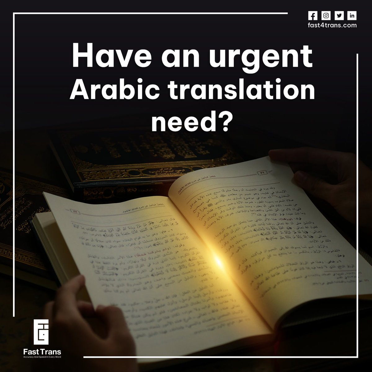 FastTrans21's tweet image. Have an urgent Arabic translation need? Fast Trans provides rush services to meet tight deadlines without compromising quality.
#FastTrans
#TranslationServices
#Localization
#LanguageSolutions`