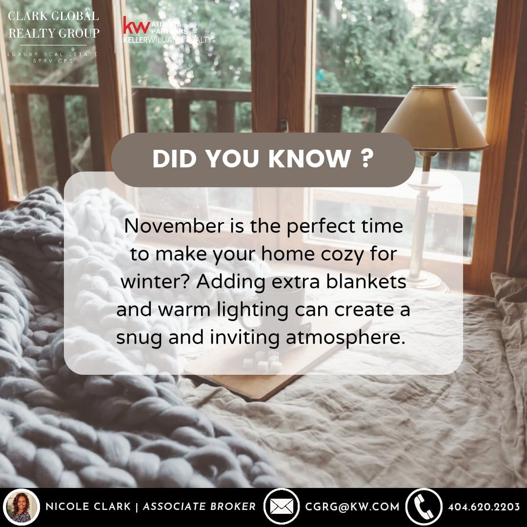 Did you know? November is your cue to make your home a winter haven. Add those extra blankets and warm lights for a cozy and inviting atmosphere. Embrace the season! 🏡❄️ #HomeComforts