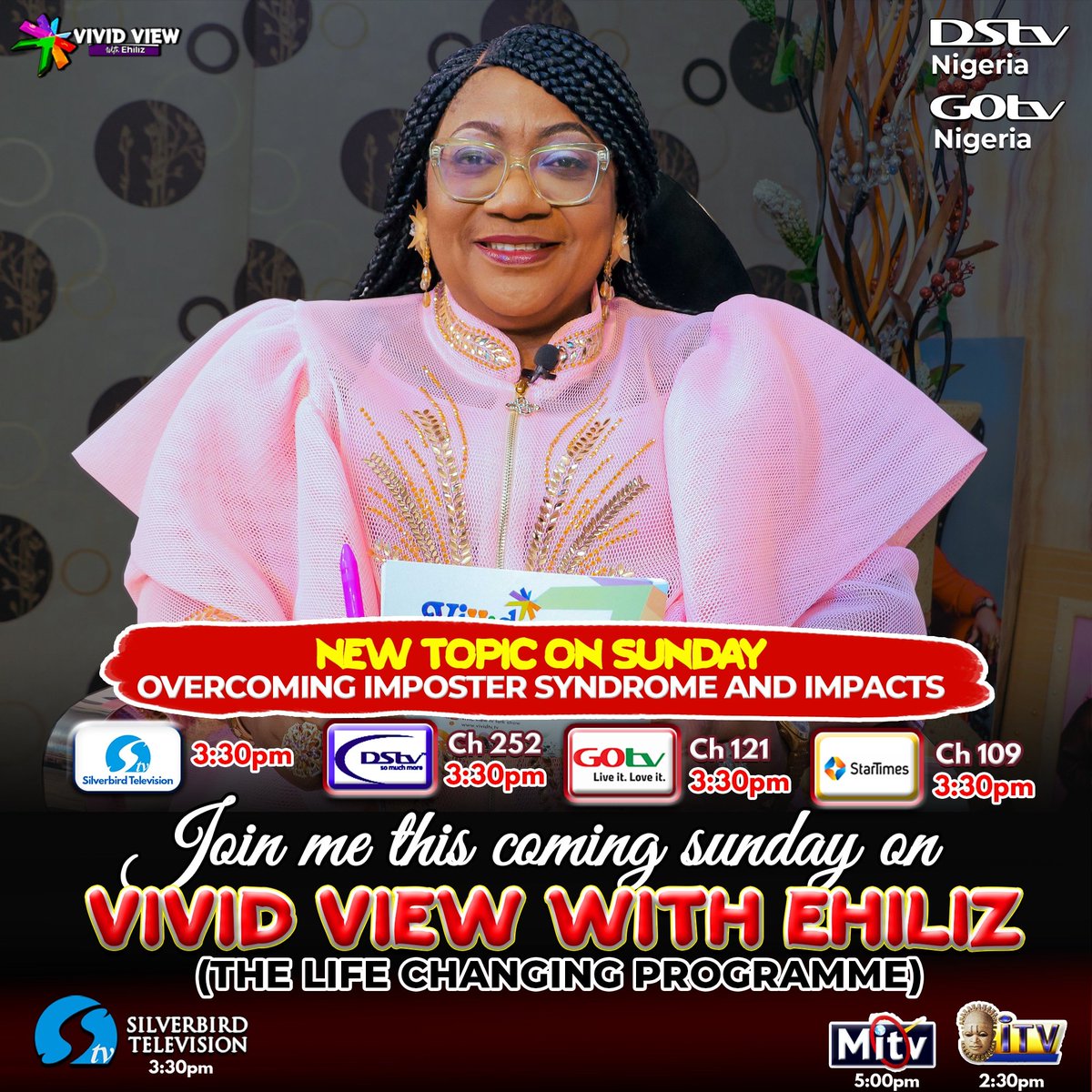 VividViewShow's tweet photo. JOIN US THIS COMING SUNDAY ON,
VIVID VIEW WITH EHILIZ
The topic we will be discussing this coming Sunday is,
''OVERCOMING IMPOSTER SYNDROME"
Our Guest Speaker is,
MRS. DORCAS THORPE (Banker)
#imposter #vividview #talkshow #fear #selfbelieve #trending #entertainment #weekendshow https://t.co/I7Lba4Zj6t