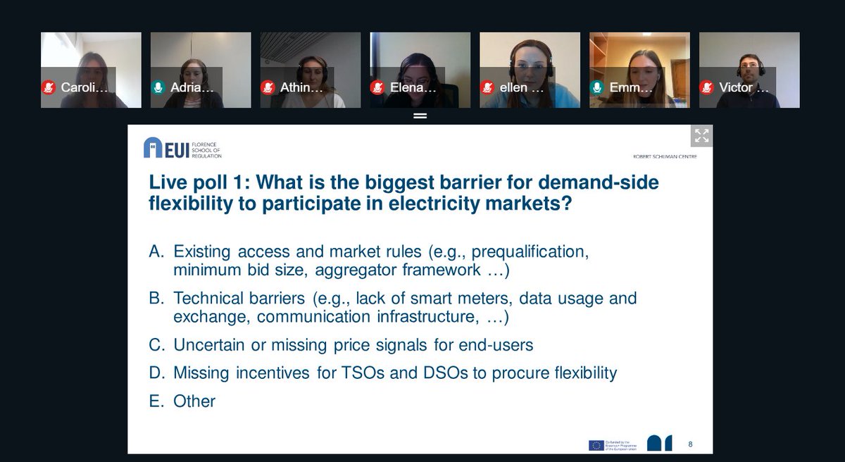 Our expert @CarolinaVereda joined @EUI_FSR panel on #demandsideflexibility.

'Price signals which cannot be addressed in the NC DR is probably the main barrier that hinders the participation of demand side in the markets.”

#NetworkCodes #DemandResponse #energytransition