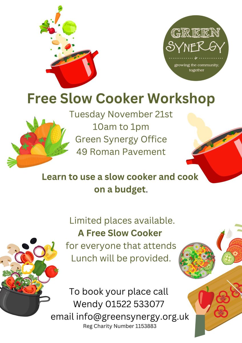 Green Synergy (@greensynergylin) on Twitter photo Only a few spaces left. Don't miss out on this free workshop. Lunch and a free Slow Cooker to all attendees. Book your space by emailing info@greensynergy.org.uk Only a few spaces left. Don't miss out on this free workshop. Lunch and a free Slow Cooker to all attendees. Book your space by emailing info@greensynergy.org.uk