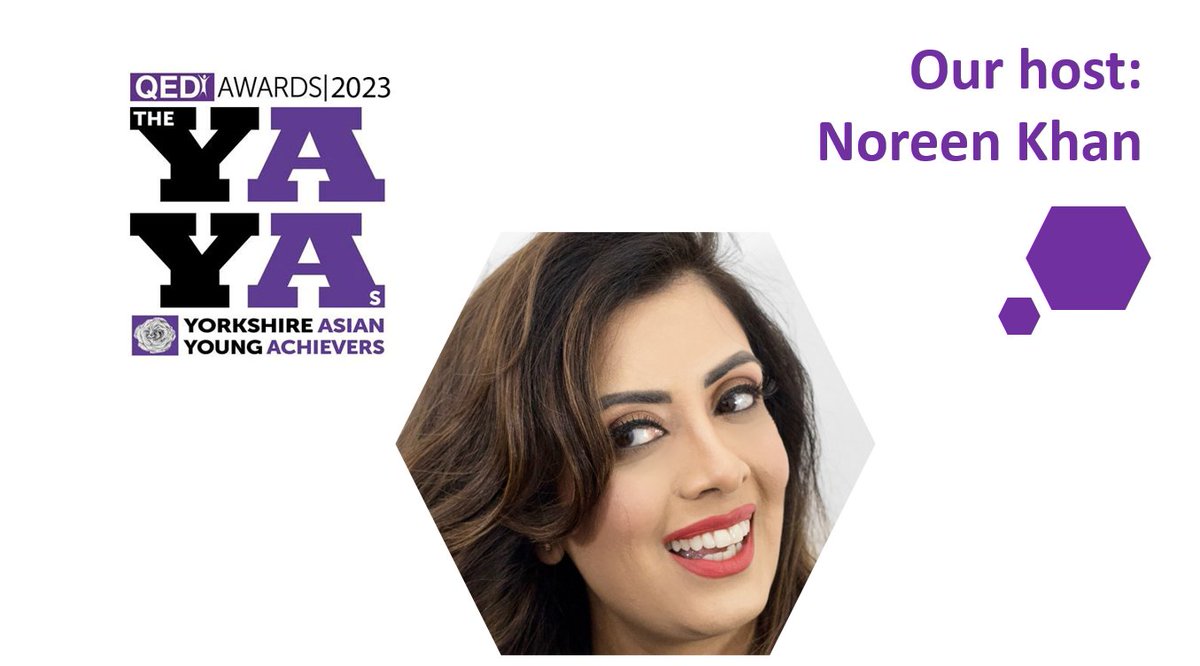 Excited to welcome standup comic, presenter @DJNoreenKhan as host of #theyayas2023! Thank you to our judges, all our nominees are winners! Thanks to @qed_1990 CEO, Mohammed Ali OBE, and Deputy CEO Adeeba Malik CBE DL, plus Robert Hickey @YorkStJohn, @BNM_Project & @UniofBradford