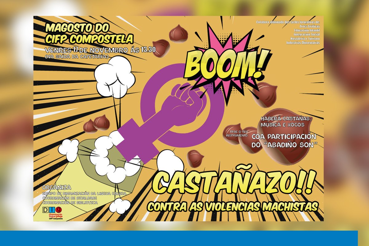 CIFP Compostela (@cifpcompostela) on Twitter photo 🗓️ Este venres día 17 de novembro, ás 13:30 horas, substitúese a actividade lectiva no CIFP Compostela para celebrar o Magosto con xogos, música e o máis importante, moitas castañas 🌰🤤. Esperámosvos na saída da cafetería, non vos esquezades! 🗓️ Este venres día 17 de novembro, ás 13:30 horas, substitúese a actividade lectiva no CIFP Compostela para celebrar o Magosto con xogos, música e o máis importante, moitas castañas 🌰🤤. Esperámosvos na saída da cafetería, non vos esquezades!