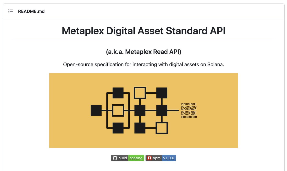 new @metaplex just dropped The Metaplex Digital Asset Standard (DAS) API  represents a unified interface for interacting with digital assets on Solana,  supporting both standard (Token Metadata) and compressed (Bubblegum) assets.  https://t.co/Ib9YxWVZAQ