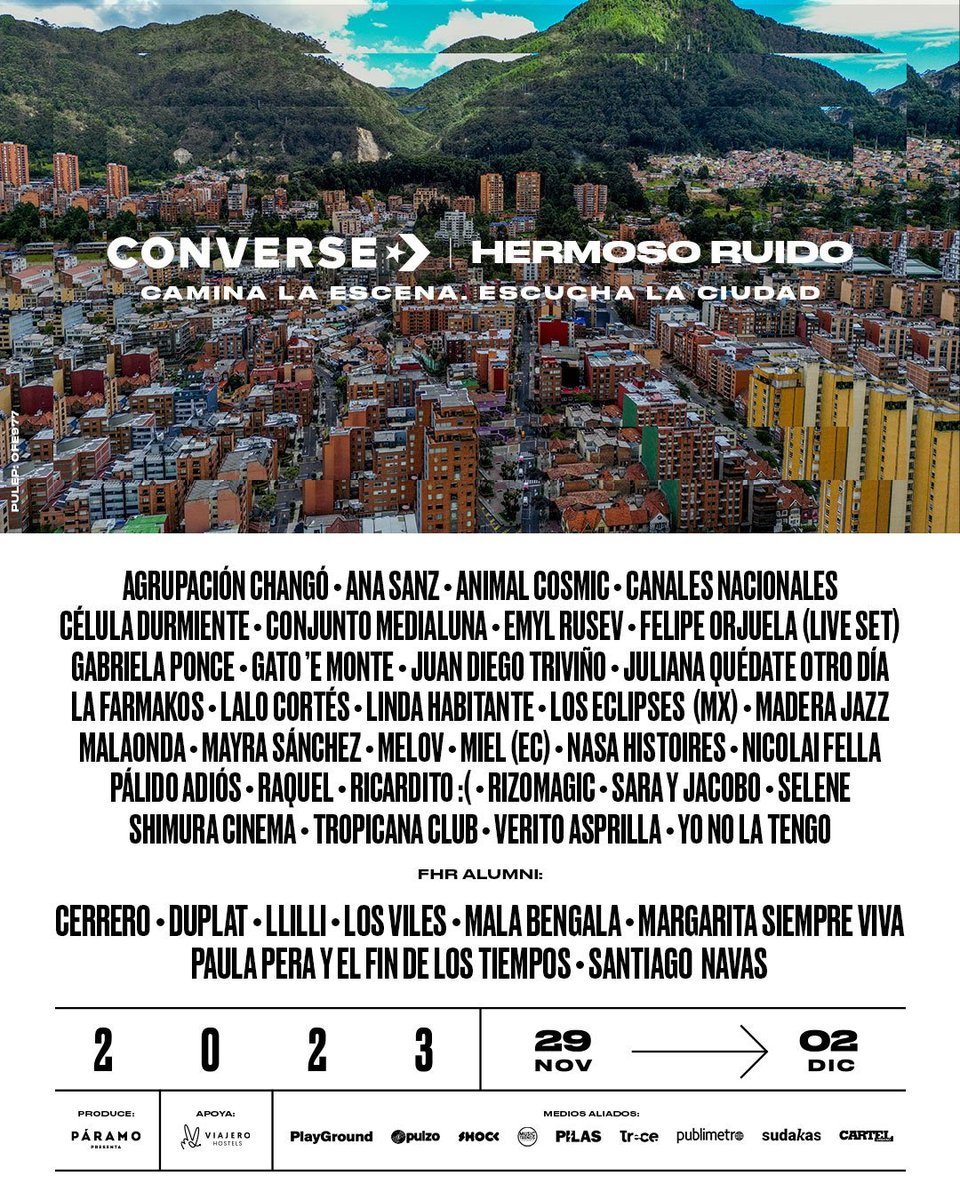 Festival Converse @HermosoRuido 2023 confirma sus primeros artistas: @NicolaiFella Duplat, Gabriela Ponce @siemprevivamarg @FelipeOrjuelaR  y más junto @conversecol @Radiorageofi 

radiorageoficial.com/2023/11/10/fes…