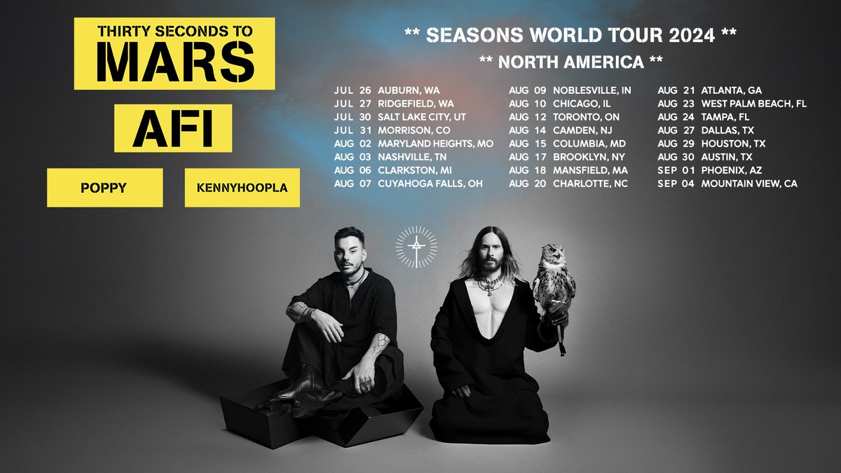 .<a href="/30SECONDSTOMARS/">THIRTY SECONDS TO MARS</a> are heading on the SEASONS WORLD TOUR in 2024! 🎉 <a href="/iHeartRadio/">iHeartRadio</a> has your chance to get tickets with our exclusive pre-sale! Use Codeword: IHEART and unlock your tickets now! 🎟️

Get tickets here ➡️ ihe.art/Z0LbwuT