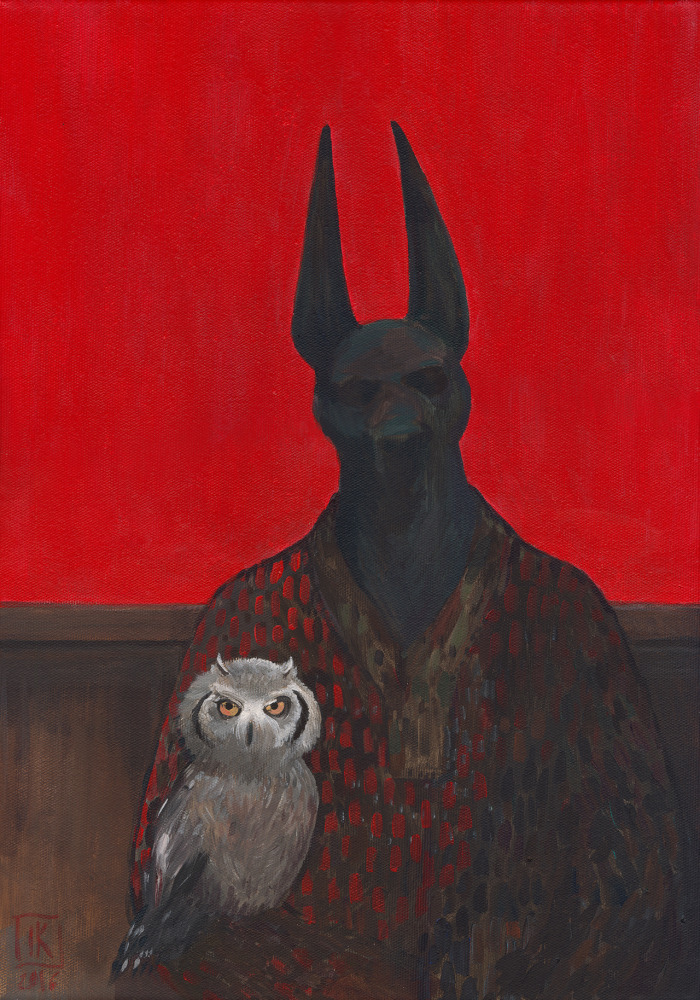 “Anubis and owl” by Joanna Karpowicz, 2016. Dimensions: 45 x 33 cm.