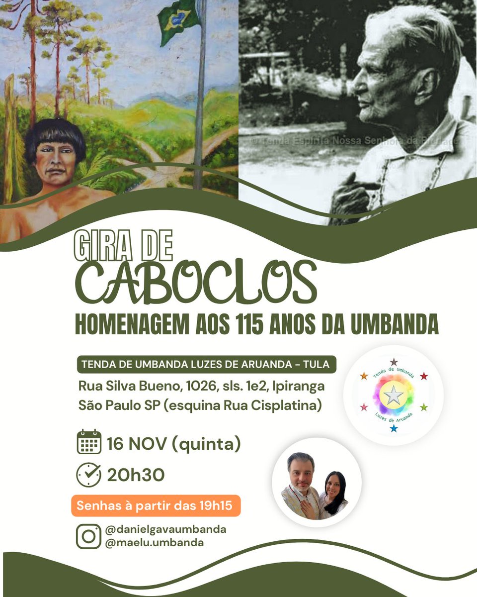 PaiDanielGava's tweet photo. Bem-vindos à nossa Gira de CABOCLOS!!! 🙌🏻💚🏹🍃 #umbanda #giradeumbanda #caboclos #ipirangasp https://t.co/OHAvyRFfya