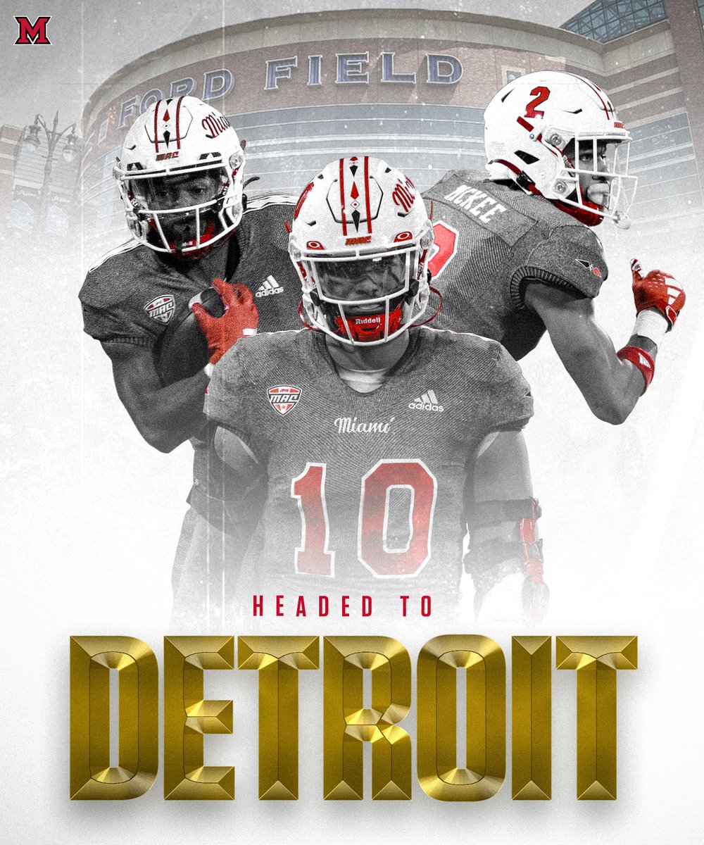 miamiuniversity's tweet photo. See you in Detroit! 

Our RedHawks will take on Toledo in the MAC Championship on Saturday, Dec. 2, at noon.

Purchase your tickets today: https://t.co/ED4uFO2881

#RiseUpRedHawks https://t.co/9Ehn5Z94kT
