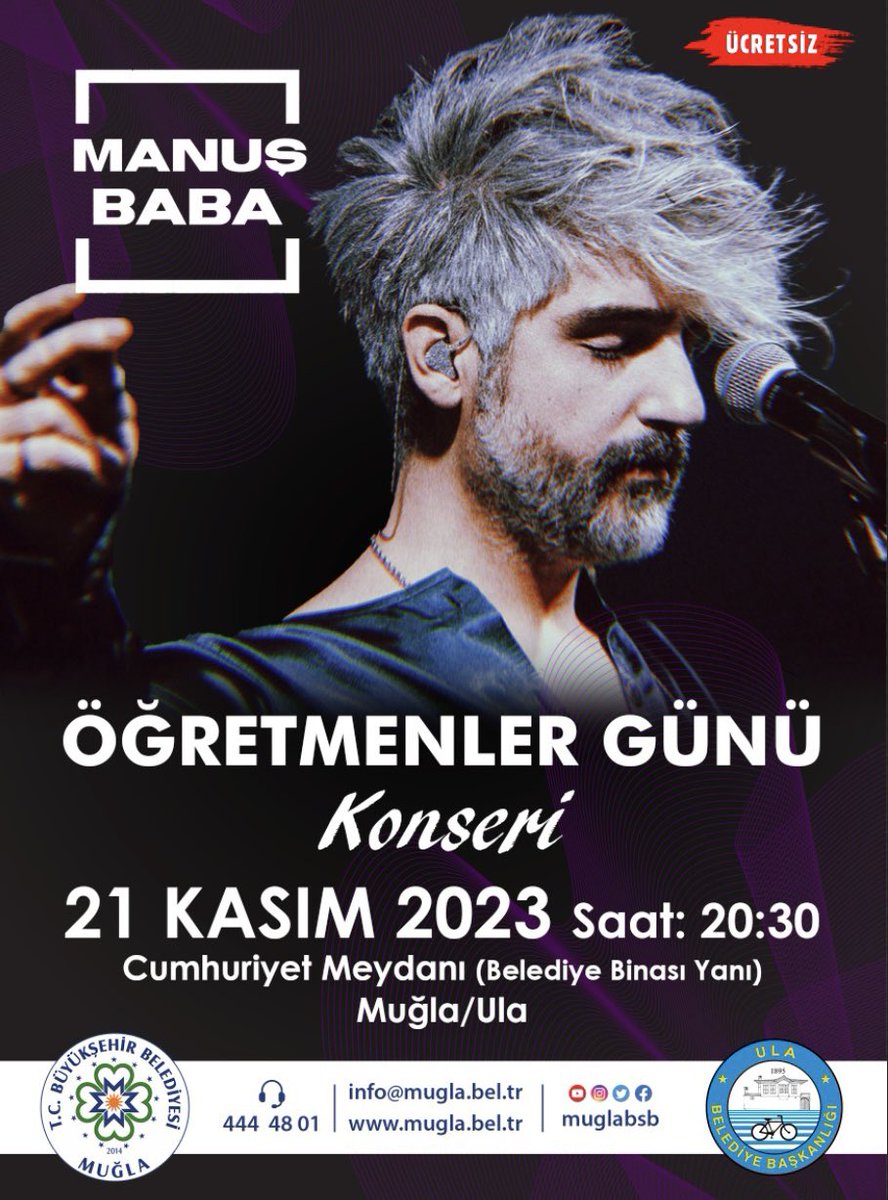 Manuş Baba 21 Kasım Salı
Muğla Ula’da.
#manuşbaba #konser #muğla #muğlabelediyesi #ula  #erlersanat 
<a href="/manusbaba/">manuş baba</a> <a href="/muglabsb/">Muğla Büyükşehir Belediyesi</a>