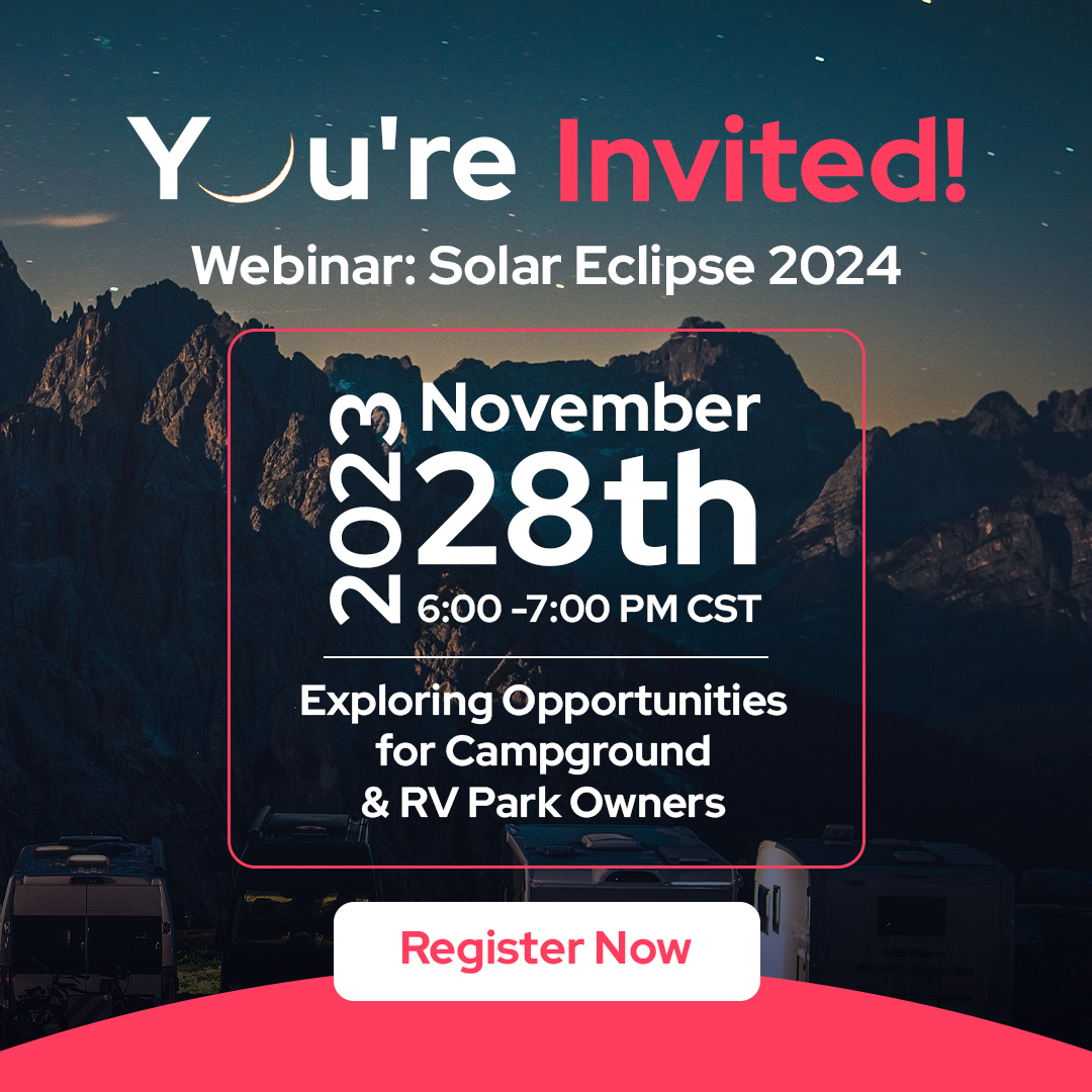 Join us for our #2024SolarEclipse Webinar on November 28 to discover everything you need to know to make your #campground or #RVpark the go-to spot for the extraordinary event &amp; how you can benefit from this once-in-a-lifetime experience! 

Register here: hubs.ly/Q02929lv0