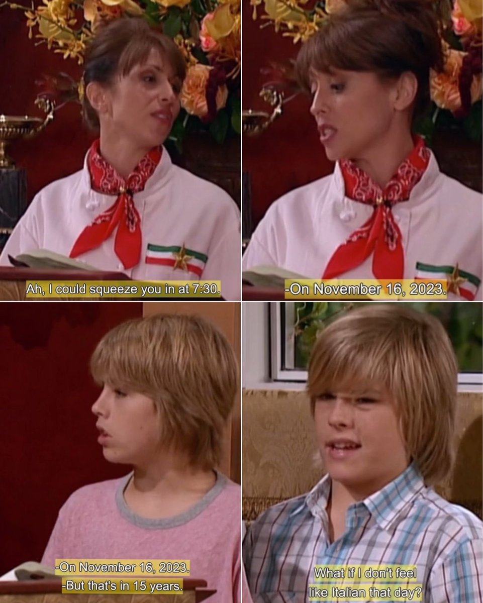 Avisem o Zach e Cody que passado 15 anos já podem ir jantar! Espero que ainda lhe apeteça comida italiana…