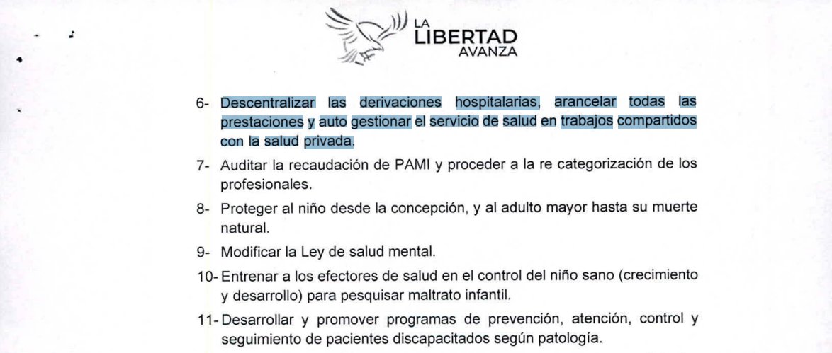 AntoBernetti's tweet photo. Arancelar todas las prestaciones de salud, sistema de vouchers cheque educativo, desregulación de mercado de armas.

Lo que Milei ahora niega está presente en la plataforma de La Libertad Avanza que ellos presentaron ante la Cámara Nacional Electoral.

Que no te mientan más. https://t.co/m5ogMNj1yK