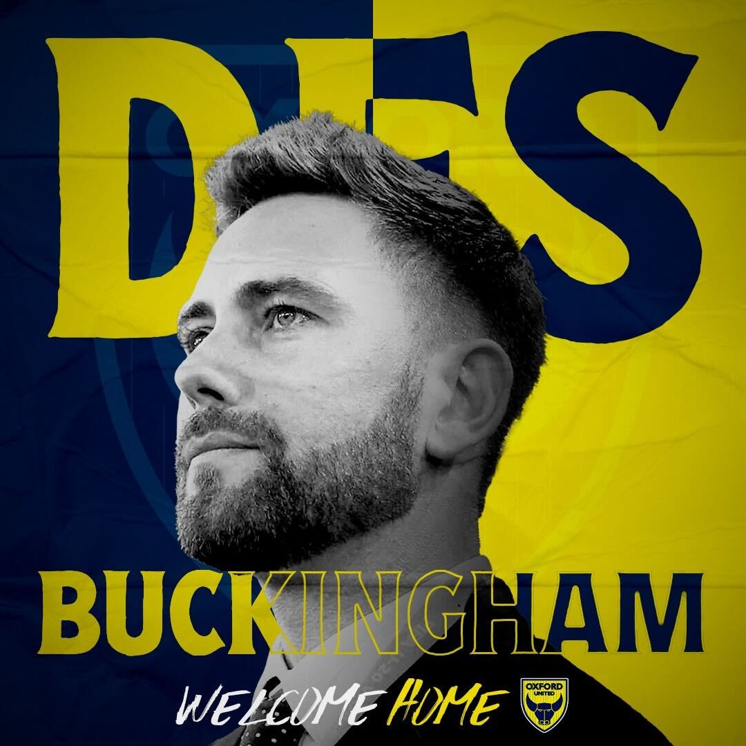 OUFCOfficial's tweet photo. ✍️ We are delighted to announce the appointment of Des Buckingham as the club’s new men's first team Head Coach.

Welcome home, Des! 🏡💛

🟡🔵 #OUFC | #COYY