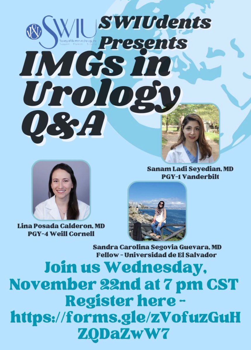 📣 Another amazing <a href="/SWIUorg/">SWIU</a> programming led by #SWIUdents on Urology IMG Q&amp;A to hear their experiences and expertise ‼️
📆Wed, Nov 22 7p CMT
🔜 Sign up and submit ❓forms.gle/zVofuzGuHZQDaZ…