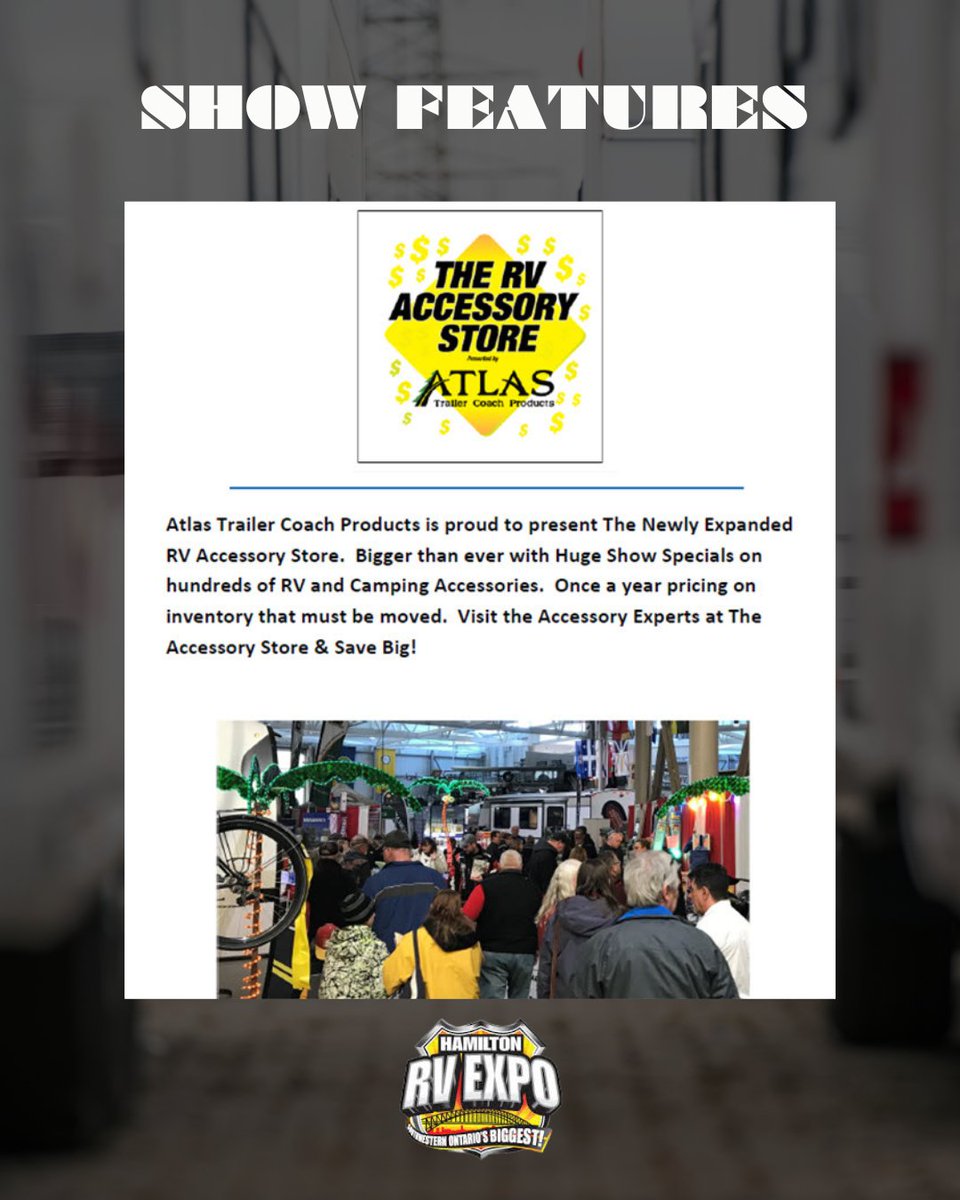 HamRVExpo's tweet photo. Check out the amazing features at the 13th Annual Hamilton RV Expo!

Check out the newly expanded RV Accessories Store courtesy of Atlas!!

https://t.co/ewamL9osWI

#HamRVExpo #Atlas #Accessoriea #RV #Coach https://t.co/u9GQgcSD59