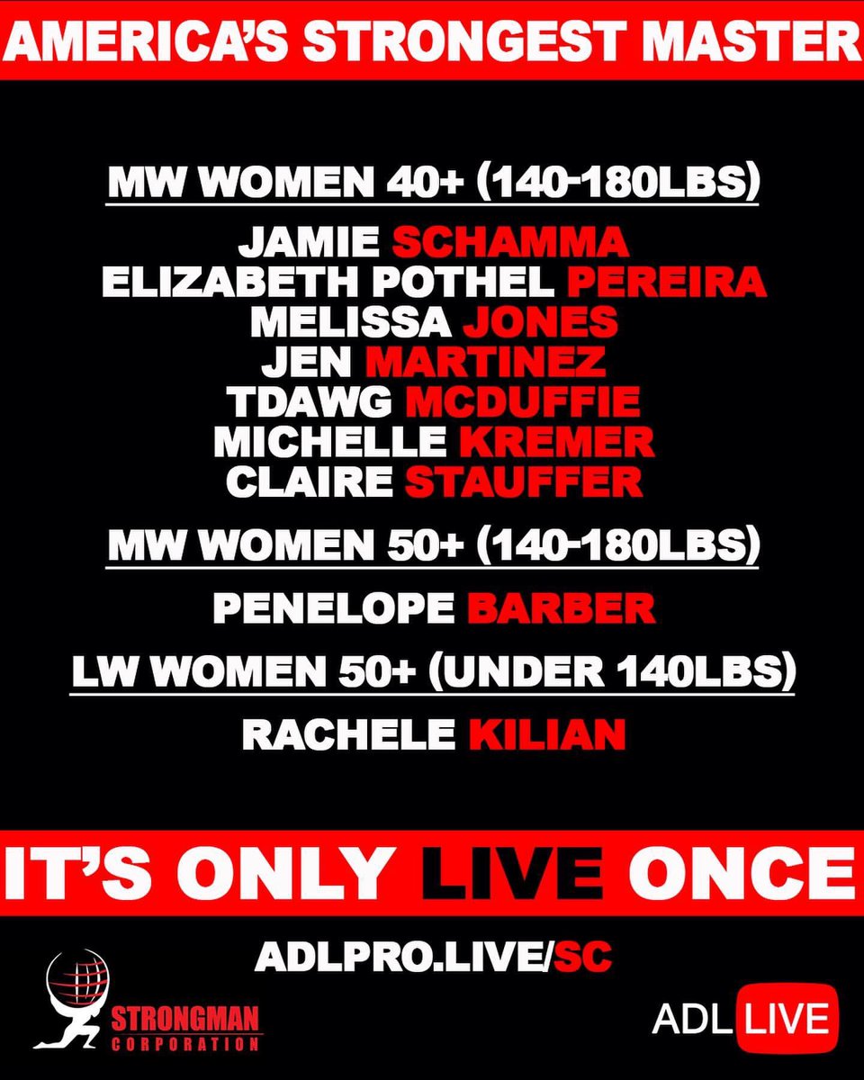 We’d like to introduce our MW/LW MASTERS WOMEN!!!!

Please support our Masters athletes by tuning into the livestream this Saturday, November 18th only on @adlpro.live 

adlpro.live/SC/