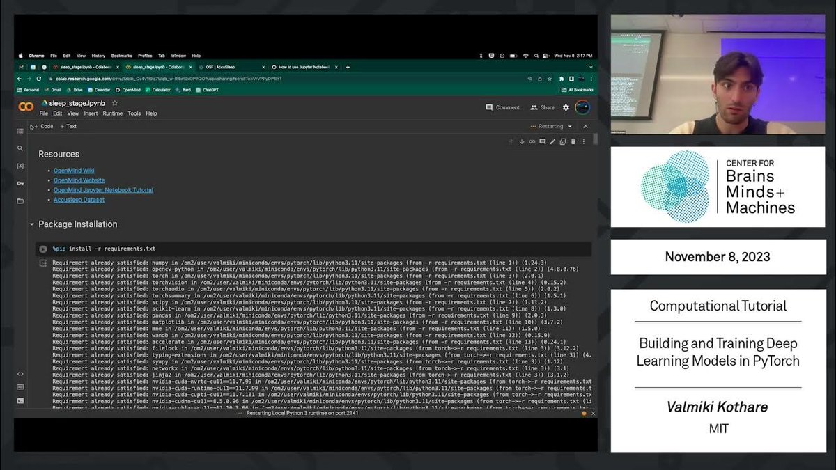 [video] "Building and Training Deep Learning Models in PyTorch"

BCS Computational Tutorial Series with Valmiki Kothare, MIT. In this tutorial, we will use deep learning on EEG and EMG mice data to predict sleep stages (Wakefulness, REM, Non-REM)...

cbmm.mit.edu/video/building…