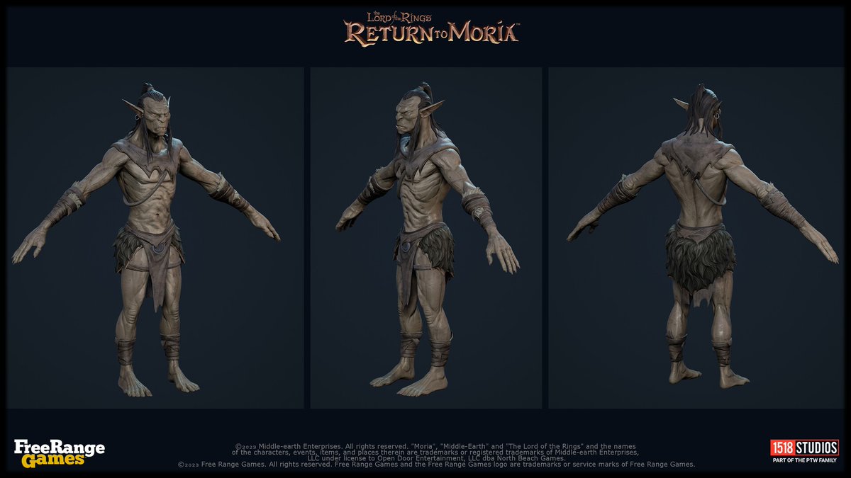Presenting our #ArtService contribution to #LOTRMoria by <a href="/FreeRangeGames/">Free Range Games</a>! Our team was excited to support creation of #3DCharacters, #3DWeapons, &amp; #3DProps implemented in-game. Check out our #ArtStation for more: bit.ly/3xhkgn7
#TheLordoftheRings #ReturntoMoria #3Dart