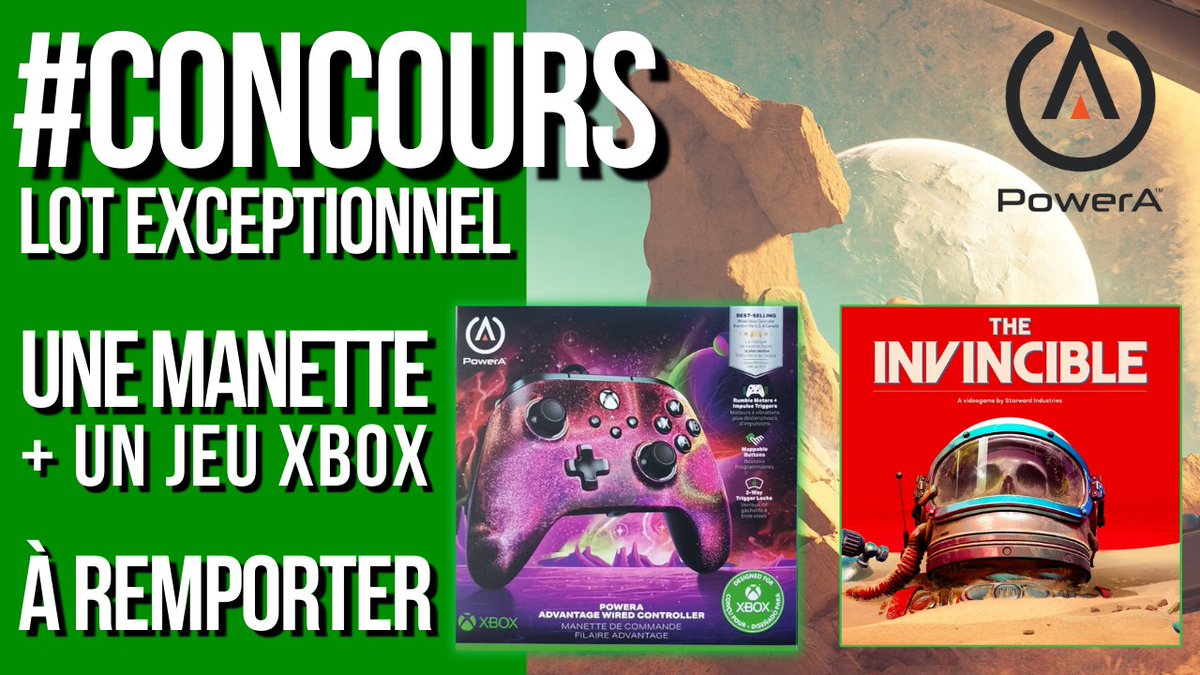 Xbox Mag 🔥 (@xboxmag) on Twitter photo ⚫️🎁 ENCORE UN TRES GROS CONCOURS !
Tentez de remporter une superbe manette (Designed for Xbox) et le jeu The Invincible de <a href="/11bitstudios/">11 bit studios | The Alters OUT NOW</a> sur #Xbox
Pour participer :
🍀 RT + Follow <a href="/XboxMag/">Xbox Mag 🔥</a>
🍀 Follow <a href="/PowerA/">PowerA Gaming</a>
🍀 Tag un.e ami.e (ou plus)
📅 TAS le 26/11 (envoi avant Noël)🤞 ⚫️🎁 ENCORE UN TRES GROS CONCOURS !
Tentez de remporter une superbe manette (Designed for Xbox) et le jeu The Invincible de <a href="/11bitstudios/">11 bit studios | The Alters OUT NOW</a> sur #Xbox
Pour participer :
🍀 RT + Follow <a href="/XboxMag/">Xbox Mag 🔥</a>
🍀 Follow <a href="/PowerA/">PowerA Gaming</a>
🍀 Tag un.e ami.e (ou plus)
📅 TAS le 26/11 (envoi avant Noël)🤞