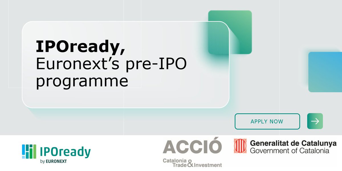 ¡Atenció a totes les startups amb perfil tecnològic! 🚀 Si voleu fer un salt cap a l'èxit internacional i una sortida a borsa en 1-3 anys, no podeu perdre aquesta oportunitat 🌍💼. Detalls al link 👉connect.euronext.com/ipoready #Startup #Oportunitat <a href="/euronext/">Euronext</a>