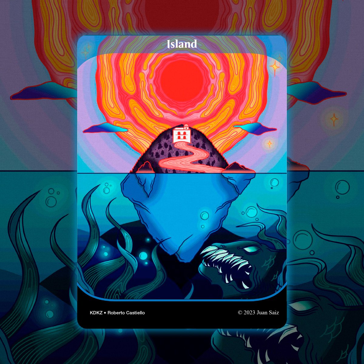 💧"The Sound of an Island" 

📍La Isla de Santa Clara, San Sebastián 

Os presento la Isla que formará parte del Secret Lair El Txoko x MTG y del tapete que está en fase prototipo 😇

🎨 Artist: <a href="/juan__saiz/">Juan Saiz</a> 

🔄75 RTs antes de la 13:00 de mañana viernes y os muestro la llanura.