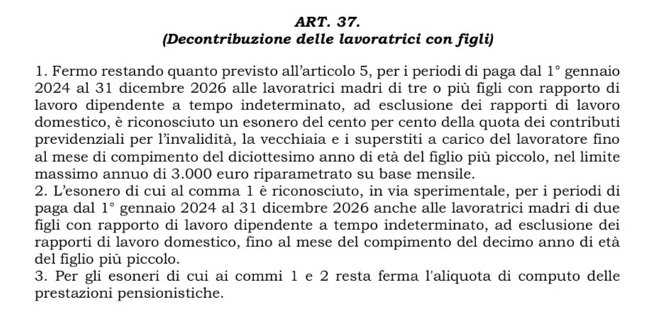L’art. 37 del ddl bilancio prevede un esonero contributivo in favore delle lavoratrici con figli assunte a tempo indeterminato.

È una misura apprezzabile, che merita di essere estesa anche alle lavoratrici assunte a tempo determinato, che più di altre hanno necessità di tutela.