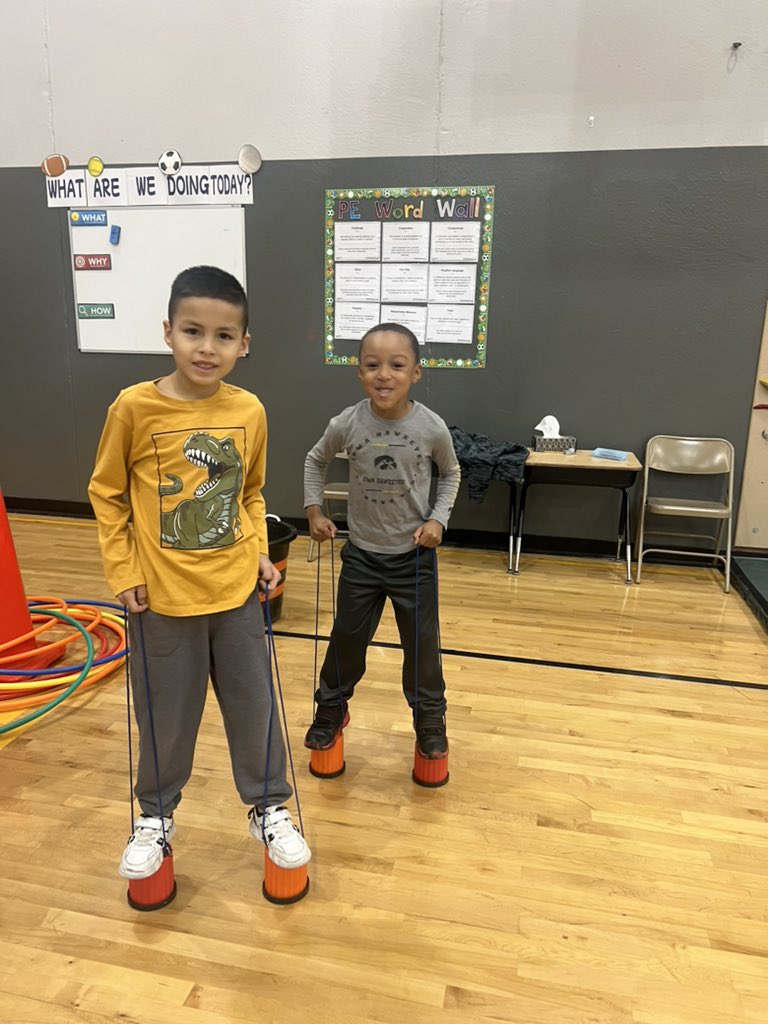 1st graders showing they can do hard things by learning to balance using cup stilts #creatingacultureforlearning