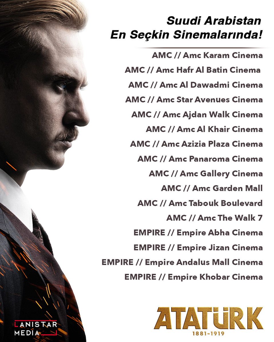 Amerika, Avrupa, Asya ve Afrika olmak üzere dört kıtada gösterilen Atatürk filmi; Türkiye’den hemen sonra İngiltere, Fransa, Almanya, Belçika, Avusturya, Danimarka, İsviçre, İsveç, Hollanda, Azerbaycan ve son olarak