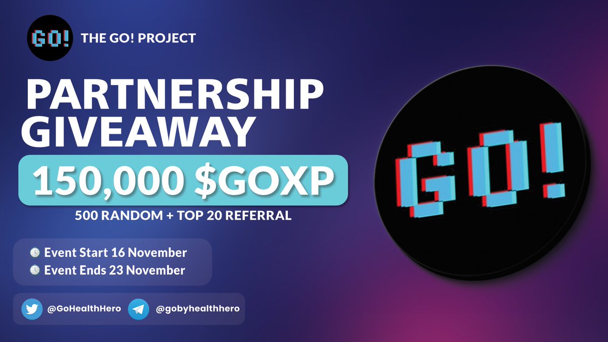 🔥 The Go Project Airdrop Event 🎁 Total Airdrop pool 150,000 $GOXP ✅ Complete #gleam gleam.io/xxpjx/the-go-p… #Airdrops #Giveaway #crypto #airdropcrypto #airdrop