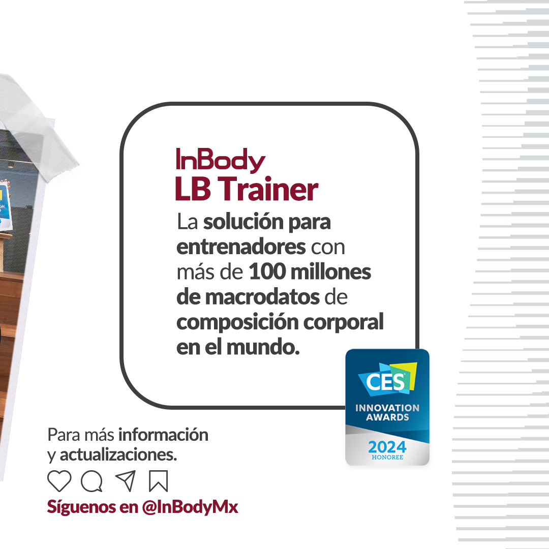 MxInbody's tweet photo. InBody LB Trainer: La herramienta que te convertirá en un súper-entrenador fitness 🦸‍♂️💪
Más de 100 millones de macrodatos de personas alrededor del mundo conforman la base de datos de LB Trainer y ahora es ganadora del premio a la innovación CES 2024.#InBody #CES2024 #LBTrainer https://t.co/l0uTOkBUrd