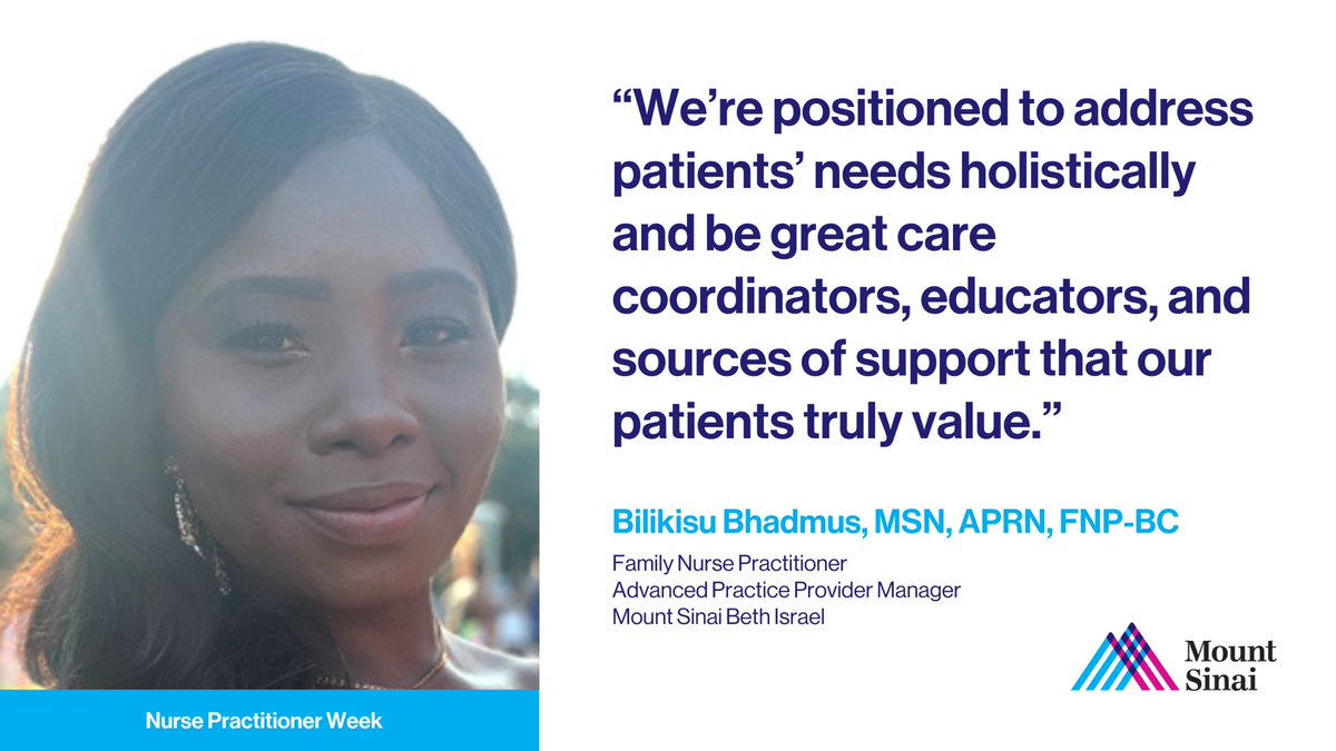 In this recent feature, Family Nurse Practitioner Bilikisu Bhadmus, MSN, APRN, FNP-BC, Advanced Practice Provider Manager at Mount Sinai Beth Israel, talks about the nurse practitioner’s background as a bedside nurse, along with their ability to diagnose and treat patients, which