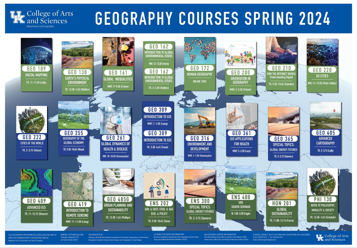 undergrads of Kentucky- here are the geography courses for next smester! 

come talk cities of the world (geo222) with me next spring :) @ukgeog @UKarts_sciences