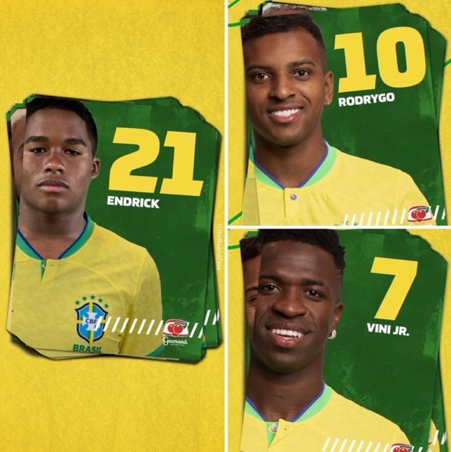 Madrid Universal on X: ❗️Official: Vinicius will wear the number 7 for  Brazil. Rodrygo number 10 and Endrick 21.  / X