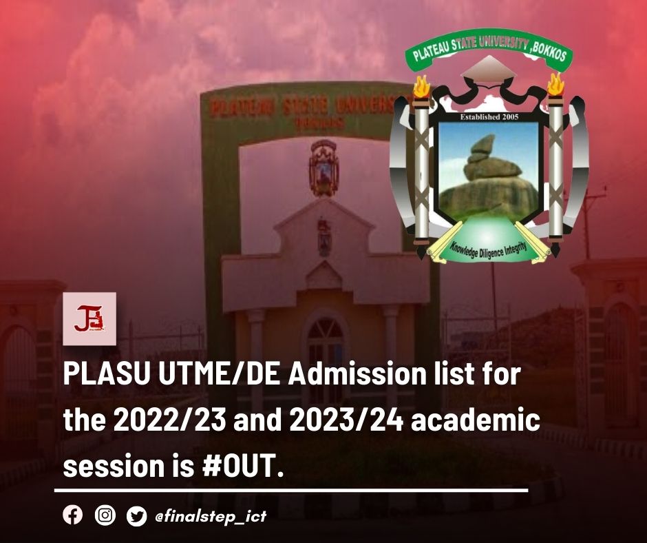 finalstep_ict's tweet photo. This is to inform all candidates who applied for admission into Plateau State University, Bokkos, through the JAMB UTME and Direct Entry (DE) that the University has released the list of candidates admitted for the 2022/2023 and 2023/2024 academic sessions.
#education
#Plasu NLC https://t.co/WvSQEv6iI0