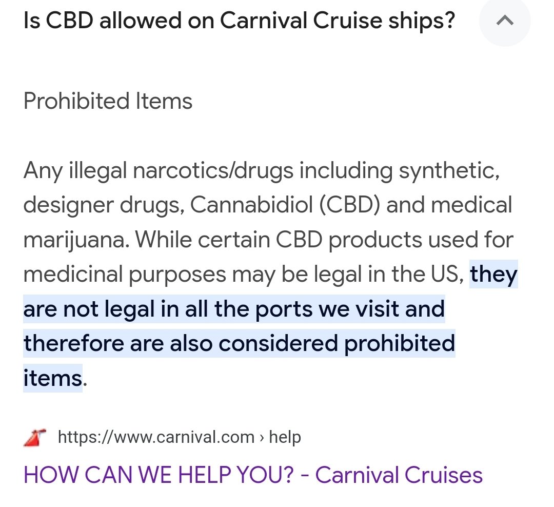 CruiseGuy's tweet photo. Woman banned from @CarnivalCruise ships after attempting to bring CBD gummies aboard #cruise, lawyer says. (No means NO! Percentages, derivatives, flavors are immaterial.) fr @fox35orlando https://t.co/uR1KgRf7FD https://t.co/wHqcNxtz7R