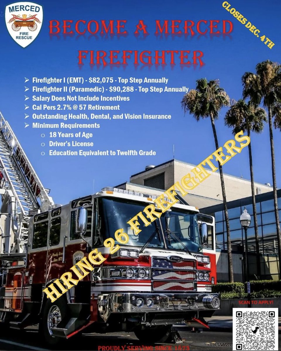 MercedFireDept's tweet photo. Application close December 4th!! https://t.co/Cp2NBNZAJk
