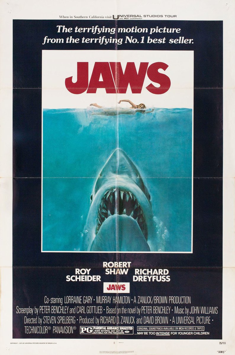 posteritati's tweet photo. R.I.P. Roger Kastel, the artist who created one of the most iconic movie posters of all time, the 1975 one sheet for 'Jaws' 🧵 https://t.co/KqwFx4joNB