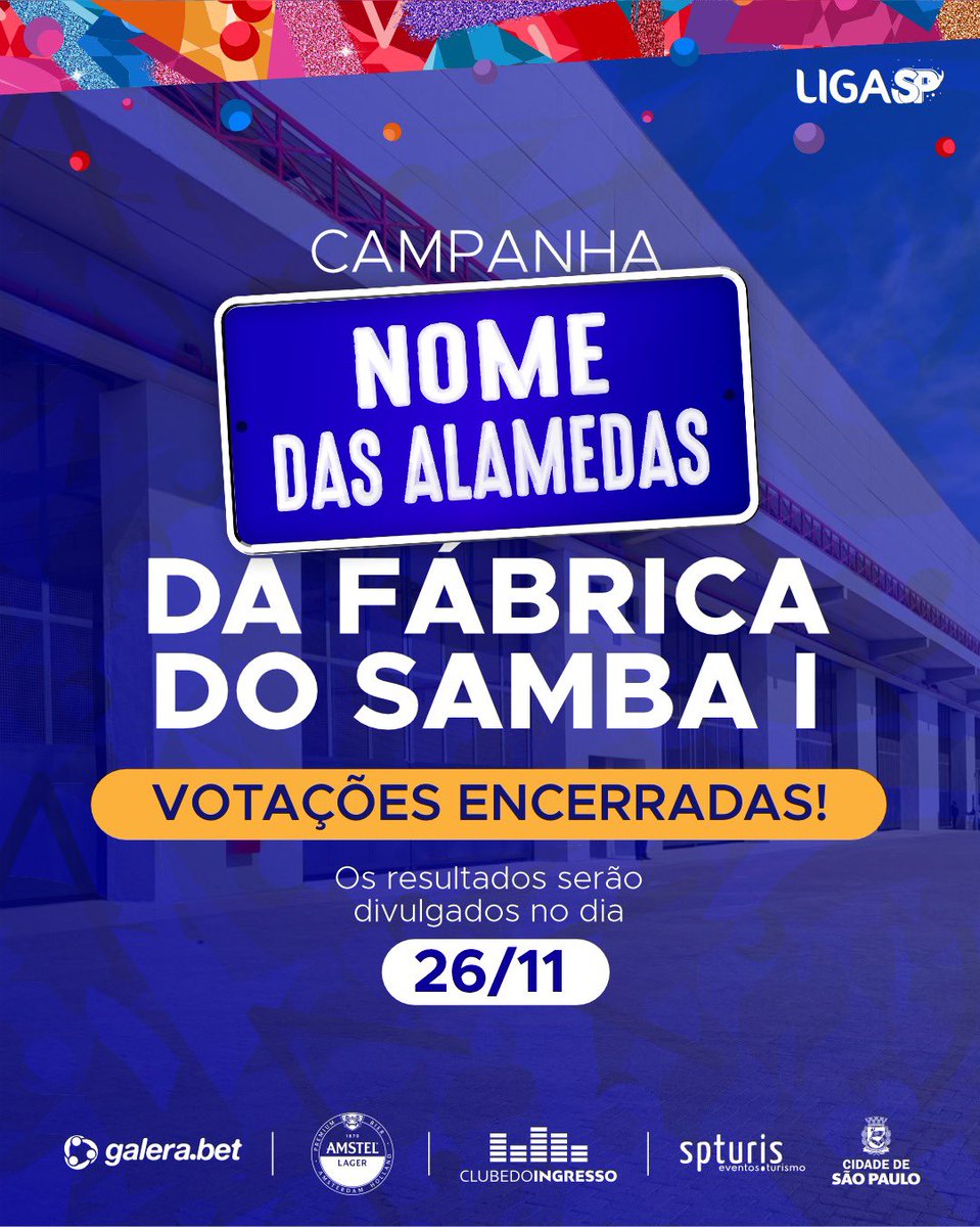 ligacarnavalsp's tweet photo. Encerramos as votações da Campanha Nome das Alamedas da Fábrica do Samba!

Agradecemos a todos que participaram ❤️

O resultado será revelado no dia 26/11. 

#ligasp #baluartes https://t.co/Zd9coFf4mJ