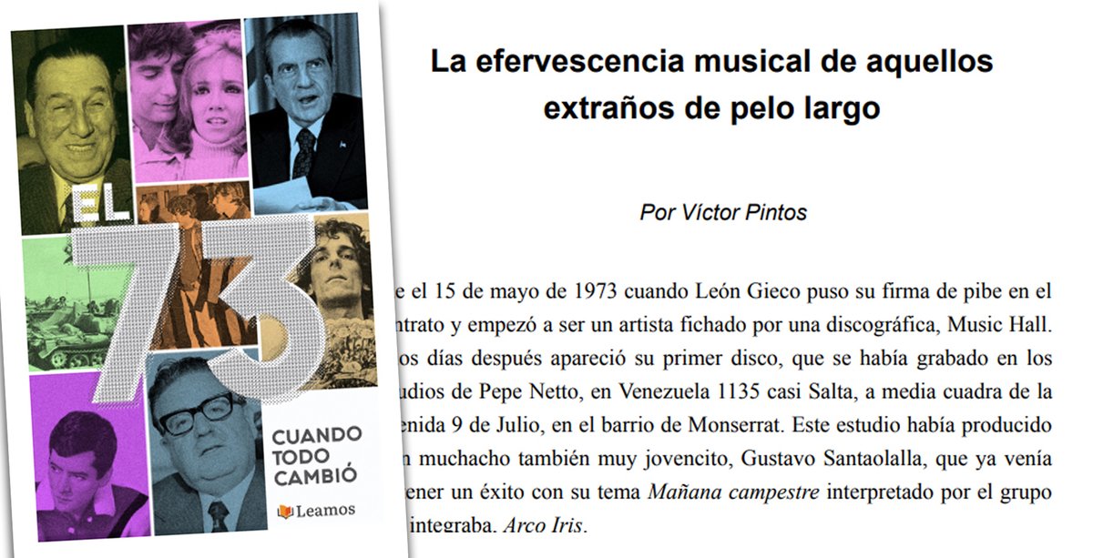Un día, ya hace un buen tiempo, mi hermano Guille me dijo que Patricia Kolesnicov estaba coordinando un libro sobre el trascendente año 1973, y que yo podría sumar un texto sobre la música popular de ese momento.
Ese libro apareció, y digo gracias.

<a href="/kolesnicova/">Patricia Kolesnicov</a> <a href="/GuillepintosE/">Guillermo E Pintos</a>