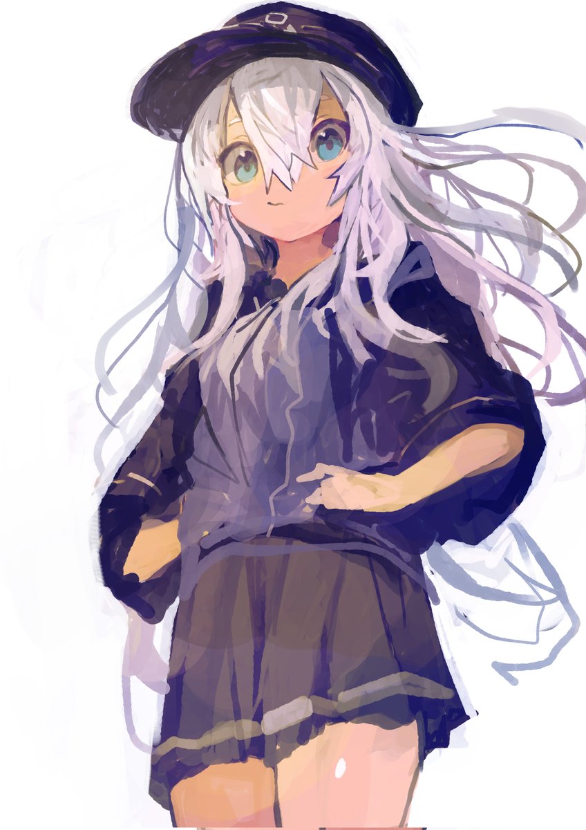 hibiki (kancolle) 1girl solo long hair hat skirt blue eyes white background  illustration images