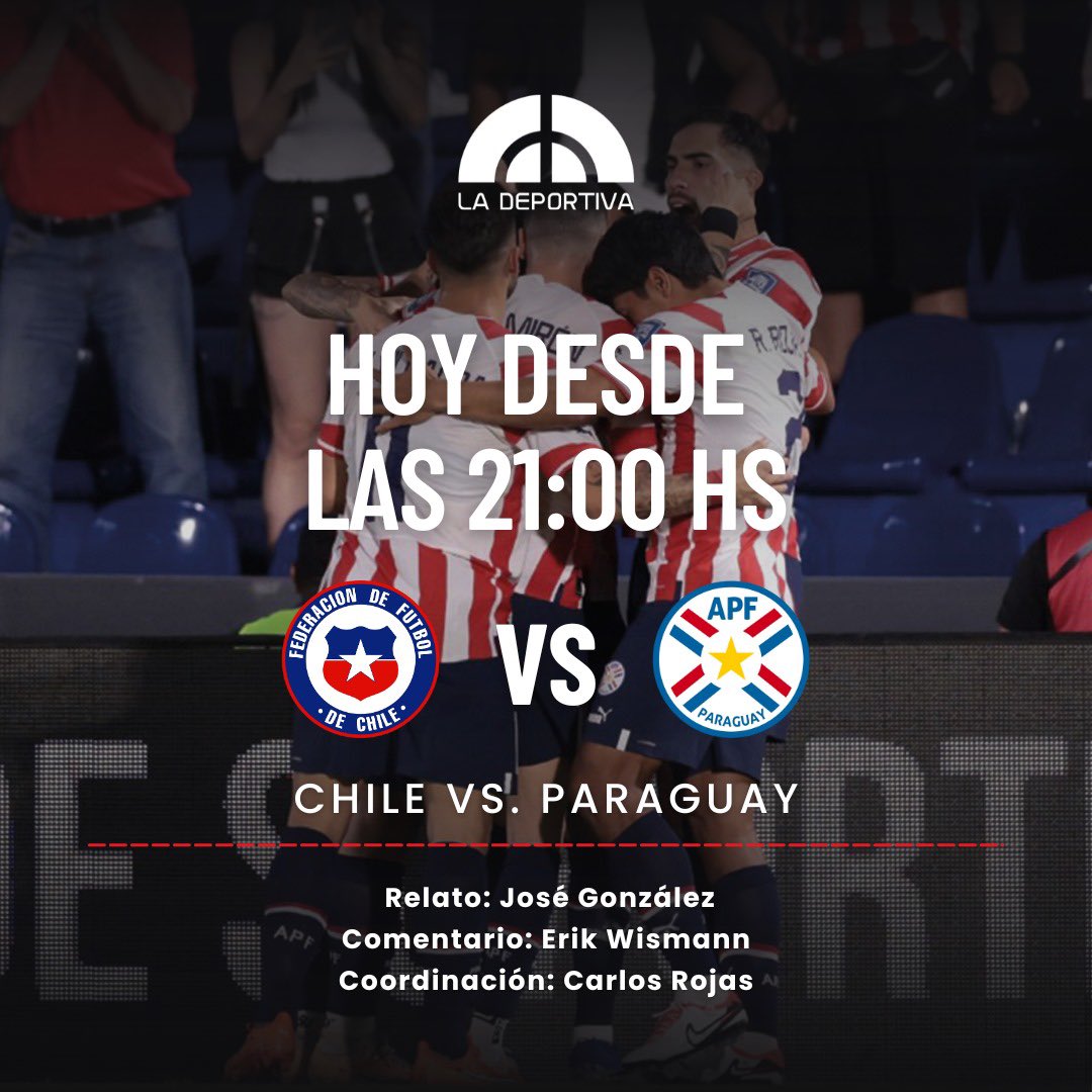¡No te pierdas la emoción de las #Eliminatorias2023! 

Seguí con nosotros esta noche desde las 21:00 horas la previa del apasionante encuentro entre #Chile 🇨🇱 y #Paraguay 🇵🇾. 

¡Sintonizá la transmisión en vivo y sé testigo de la lucha por los puntos clave! 

📻📷#1120am