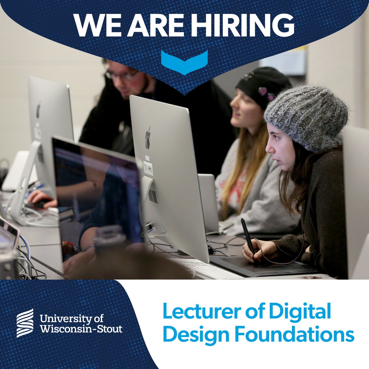 UW-Stout School of Art and Design is hiring a Digital Design Foundations Lecturer position teaching courses that would serve our thriving 400-student foundation program.
For more information and details on how to apply, follow this link: jobs.uwstout.edu/lecturer-digit…