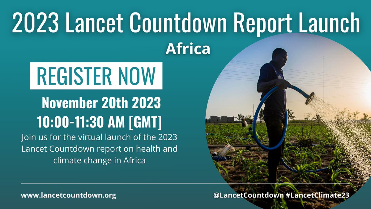 🌍 Interested in the links between climate change & health in Africa? Join @HonChiponda @DestaLakew @caradeeyael @omniaelomrani1 @bramakone1 @AwaMCollSeck at the Africa launch of the Lancet Countdown 2023 Report next week Find out more & register now 👉 event.eu.on24.com/wcc/r/80000570…