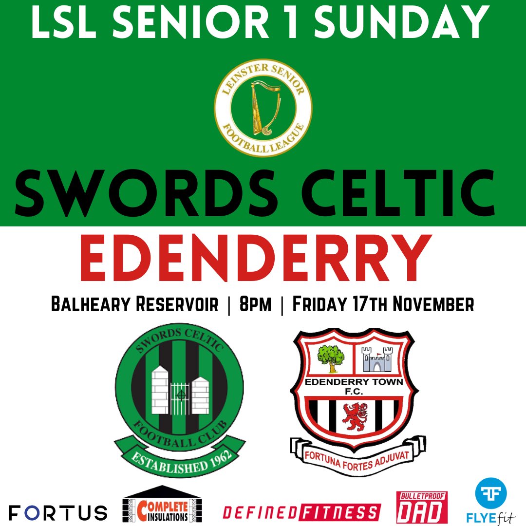 🚨 FIXTURE 🚨 

🏆 LSL Senior 1 Sunday 
⚽️ <a href="/EdenderryTown/">Edenderry Town FC</a> 
🗓 Friday 17th November 
⏰ 8pm
🏟 Balheary Reservoir 

After last week’s loss we hope to make big amends when we welcome Edenderry tomorrow

❗️There will be a pitch inspection tomorrow 🥶 ❗️

🟢⚫️⚔️🟢⚫️ 

#lsllivescore