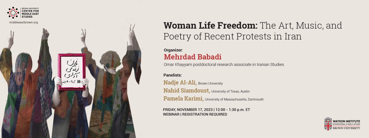 How have women reclaimed their voices for life and freedom? What are the emerging characteristics of Iranian art of protest since the start of the 2022-23 Woman Life Freedom uprising?

Learn more in our online panel: brown.zoom.us/webinar/regist…